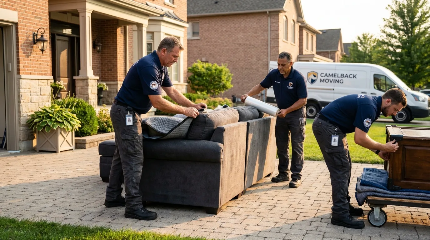 Large estate moving crew wrapping furniture in Wahpeton, ND
