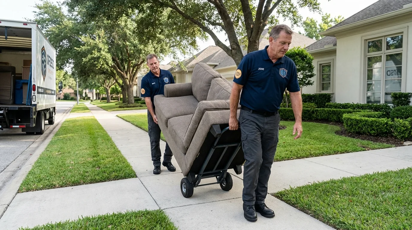 Local residential moving crew loading furniture in Wahpeton, ND