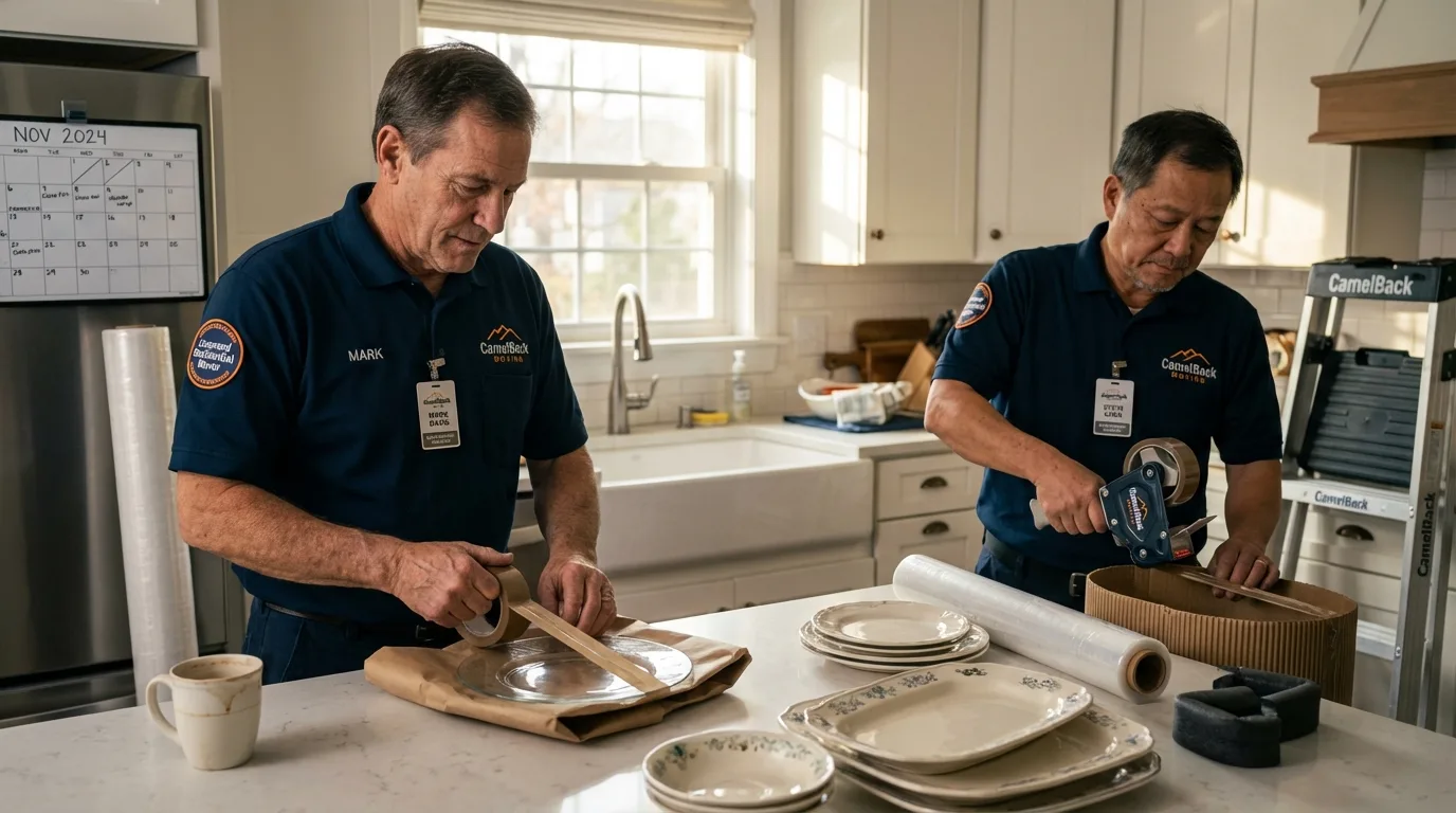 Professional crew packing kitchen dishware in Wahpeton, ND